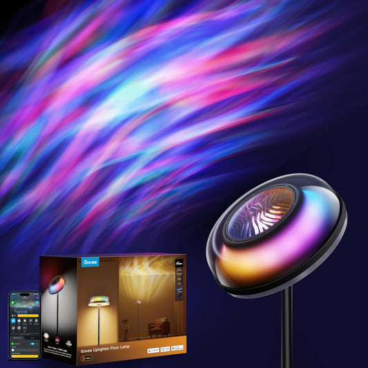 Govee Uplighter Floor Lamp for Living Room, RGBIC Ripple Projector, Floor Lamp for Bedroom, Compatible with SmartThings, Alexa, and Matter, LED Modern Corner Floor Light, Warm Cool White Standing Lamp