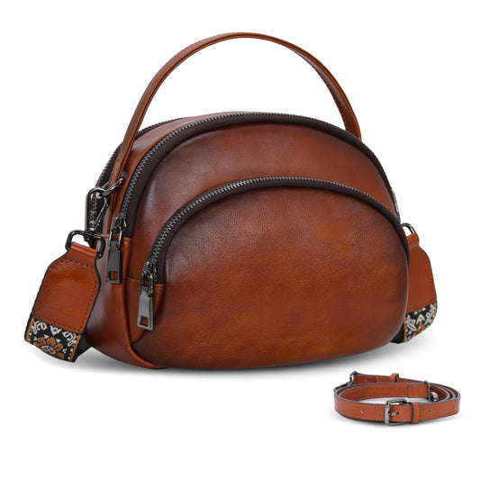 HESHE Genuine Leather Crossbody Bags Leather Purses for Women Vintage Small Shoulder Handbags with Multi-Pockets (Brown)