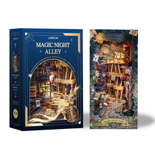 Book Nook with LED Light - 3D Puzzles for Adults, DIY Miniature House Kit, Exquisite Bookshelf Decor, Book Shelf Decor, Perfect, Dollhouse Magic Book Nooks-Magic Night Alley