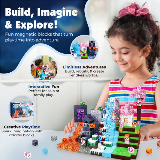 Va Health Magnetic Blocks | 150PCS Minecraft Magnetic Building Blocks, Storage Bag Included, STEM Toys for Kids Ages 3+, Magnetic Blocks for Kids Ages 4-8, Birthday Gifts for Boys and Girls