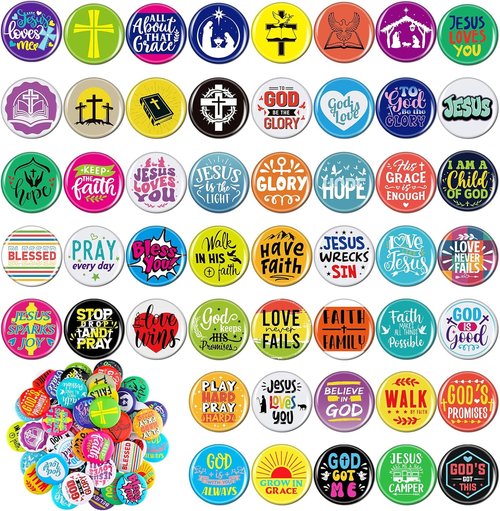 Liliaafar Mini Religious Button Pins - 100 Colorful Jesus & Bible Assortment for Crafts & Gifts
