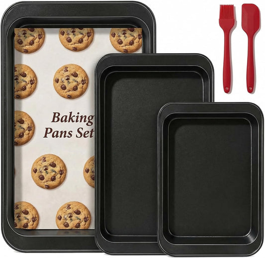 Skiennix Nonstick Baking Sheet Pan Set of 3 - Stackable, Multi-Depth, Rust & Warp Resistant, Easy Clean