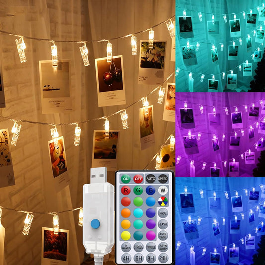 Solhice 20ft Color Changing Photo Clips String Lights - 40 LEDs with Remote for Teen Room Decor