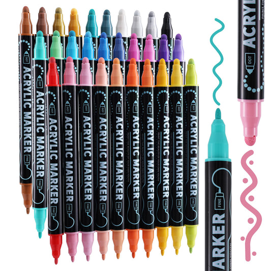 nauets 30 Colors Dual Tip Acrylic Paint Markers, Dot & Fine Tip Acrylic Paint Pens for Rock, Wood, Fabric, Canvas, Glass, Scrapbook, Paper, Ceramic, Egg, DIY Crafts Supplies-Photo Album Supplies