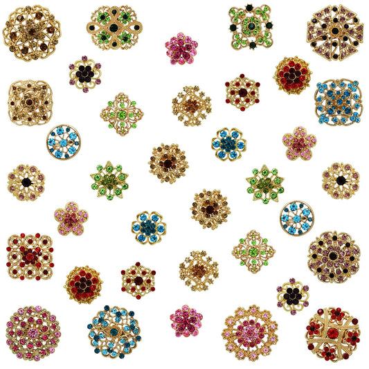WMHaiMo Rhinestone Flower Brooch Pins For Crafts Wedding Bouquet Brooches Kit For Women Party Gifts(Colorful-36pcs)