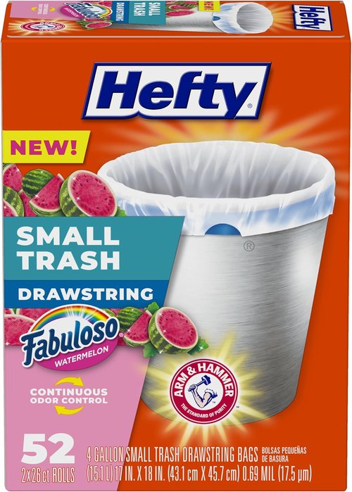 Hefty Small Trash Bags - Fabuloso Watermelon Scent | 4 Gallon Size, 52 Count Pack