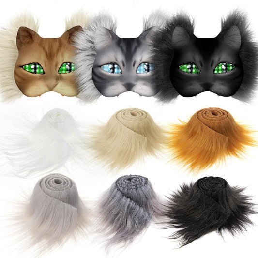 Seenelling 6 Pcs 1.97" x 39.37" Faux Fur Strips for Therian Mask Fluffy Fuzzy Fabric Craft Fur for Furry Therian Gear DIY Material, No Mask (Vibrant Color)