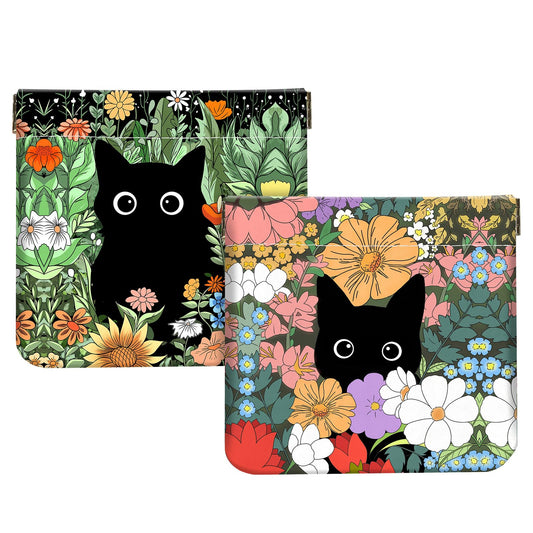 2Pcs PU Leather Small Squeeze Coin Purse Pouch Mini coin Bag Unique And Cute Wallet Cosmetic Bags Change Bag For Women Girls Men Flower And Cat