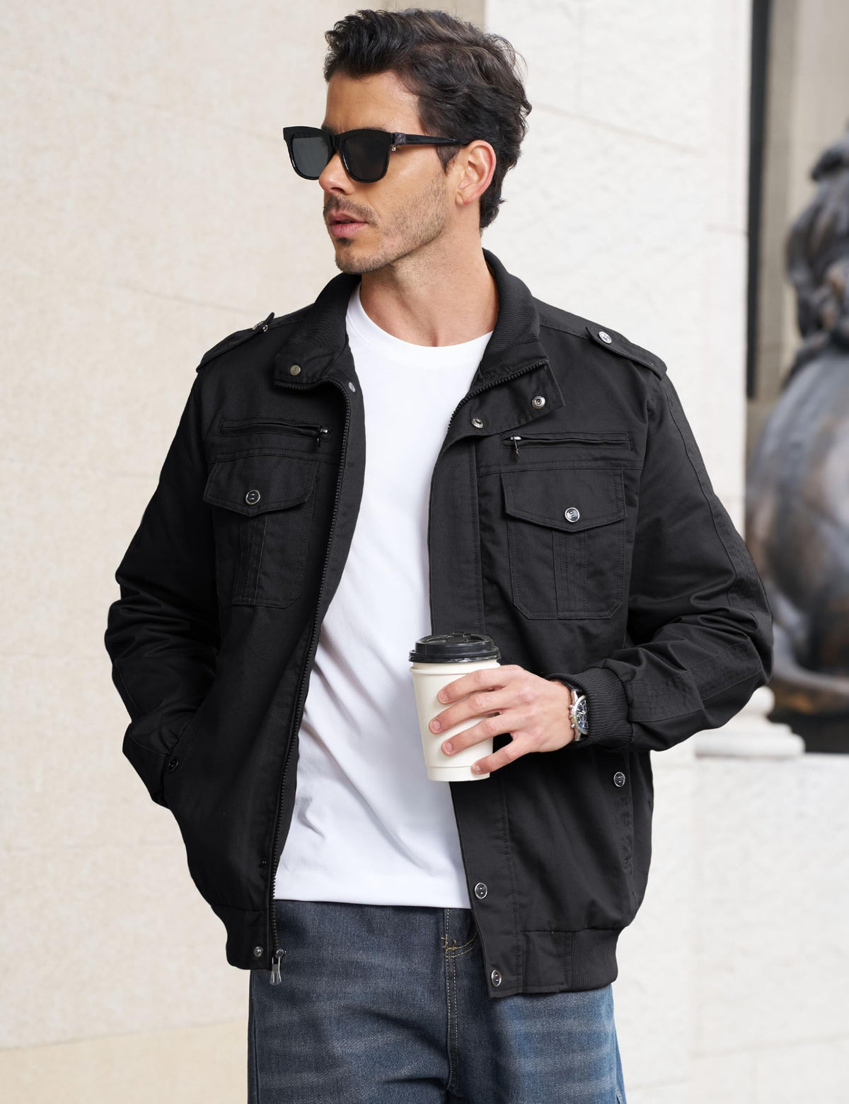 EKLENTSON Mens Fall Flight Bomber Jackets Lightweight Military Coat Black M