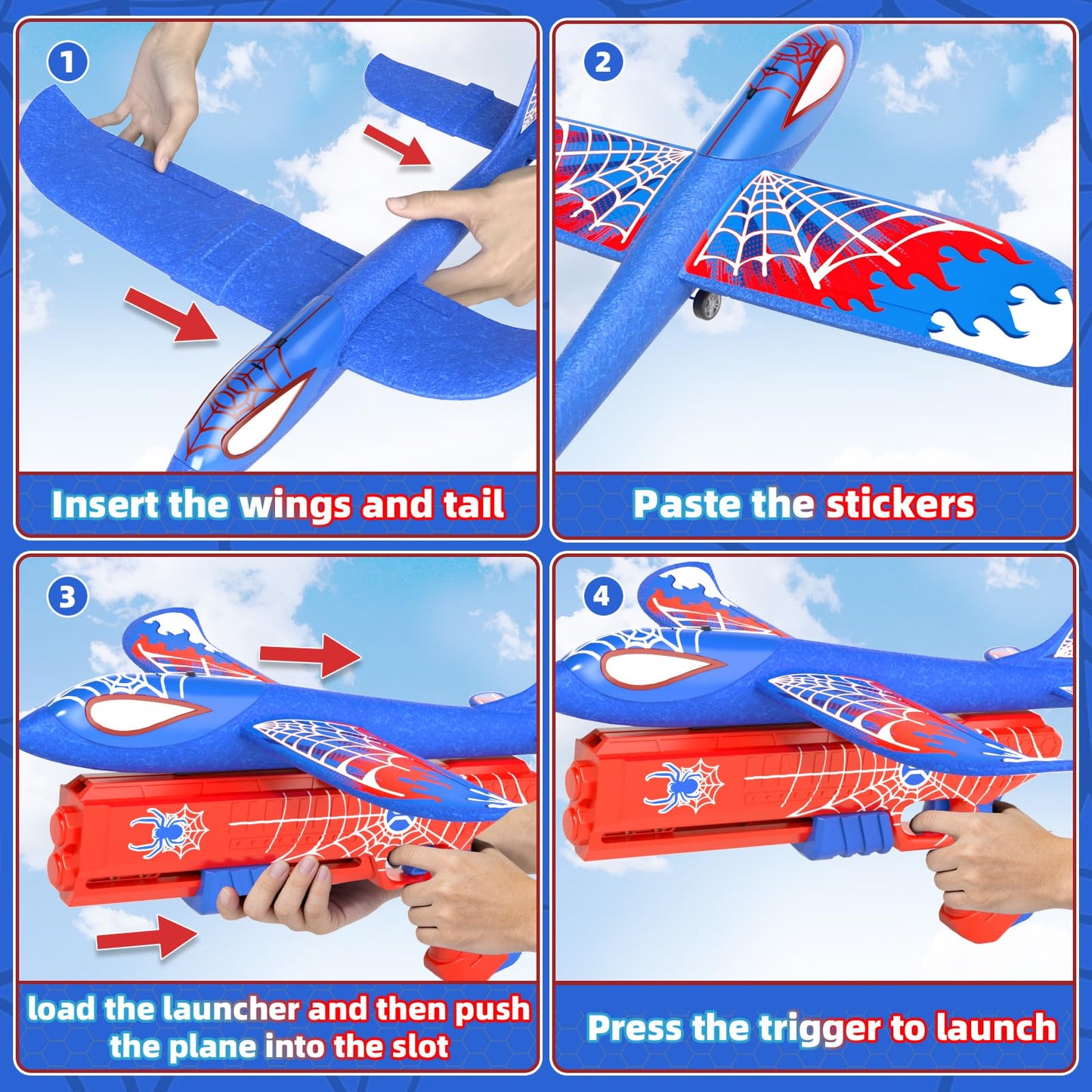 Doloowee 4 Pack Airplane Launcher Toys for Kids, 12.6" Foam Glider LED Plane, Dual Catapult Foam Plane, Outdoor Sport Flying Toys, Gifts for 3 4 5 6 7 8 9 10 12 Year Old Boys Girls