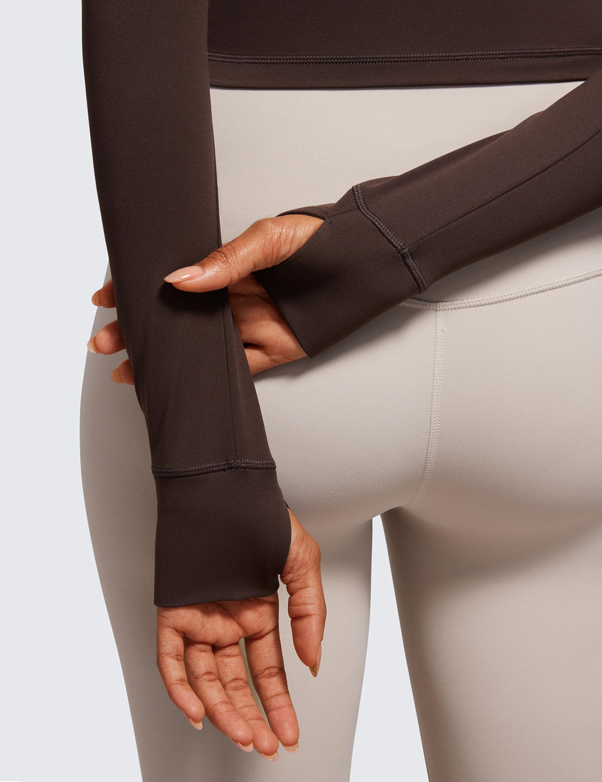 CRZ YOGA Butterluxe Cropped Athletic Jackets for Women - Full Zip Up Track Tops with Thumb Holes Pockets Hot Fudge Brown Small