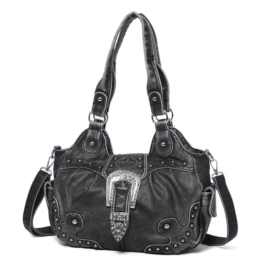 Angel Kiss Hobo Bags for Women Vegan Leather Purses and Handbags Ladies Chic Shoulder Bags Crossbody Purses with Metal Studs