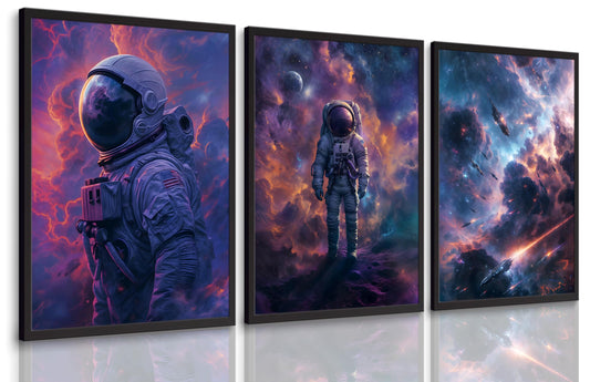 3 Pcs Cool Astronaut Wall Art Abstract Colorful Galaxy Spaceman Wall Decor Fantastic Planet Space Ship Canvas Prints Surrealism Planets Cosmos Posters Pictures For Teen Boys Guys Dorm Paintings Unframed