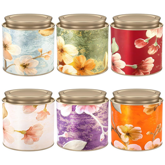 6 Pack Airtight Tea Canisters,15 Fluid Oz Embossed Tea Tins for Loose Leaf Tea Storage. Ideal for Tea, Coffee Beans, Candy, Nuts & More! Perfect for Kitchen and Pantry, Size 3.62x3.62" Coffee Canister