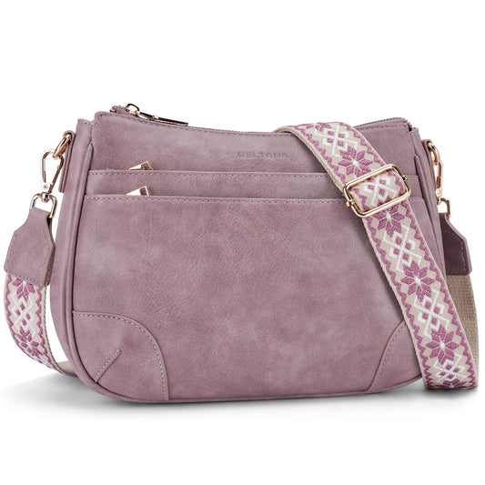 BELTANA Crossbody Bags for Women, Medium Shoulder Handbags, Satchel Purse with Multi Pockets (Purple)