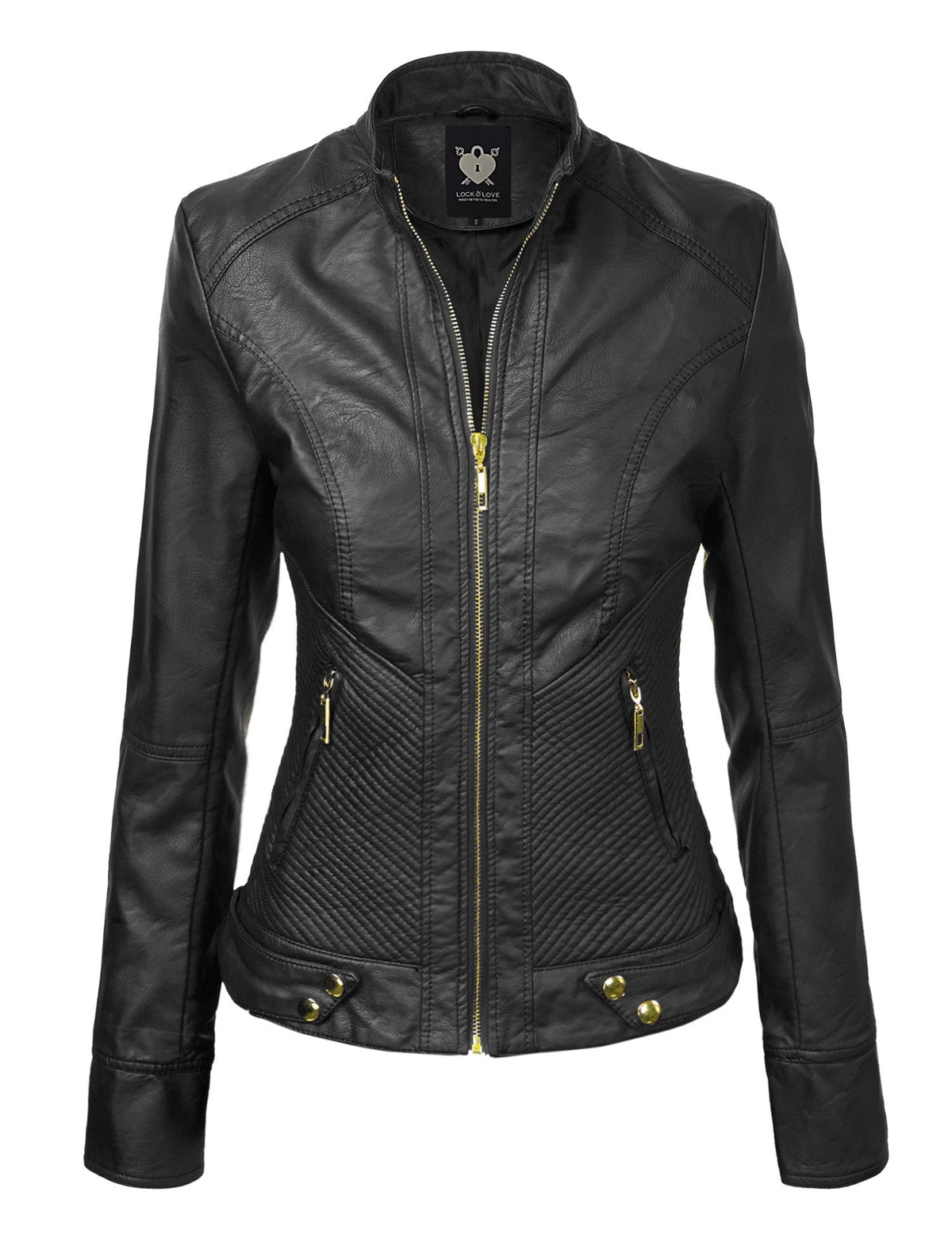 Lock and Love LL WJC747 Womens Dressy Vegan Leather Biker Jacket XL BLACK