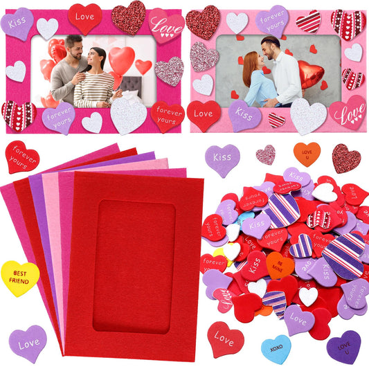 Ferraycle 232 Pieces Valentines DIY Picture Frames Craft Kit 32 Pcs Photo Frames with 200 Pcs Heart Shaped Foam Stickers for Valentine‘s Day, Craft Art, Home Decor(Rectangular Shape)