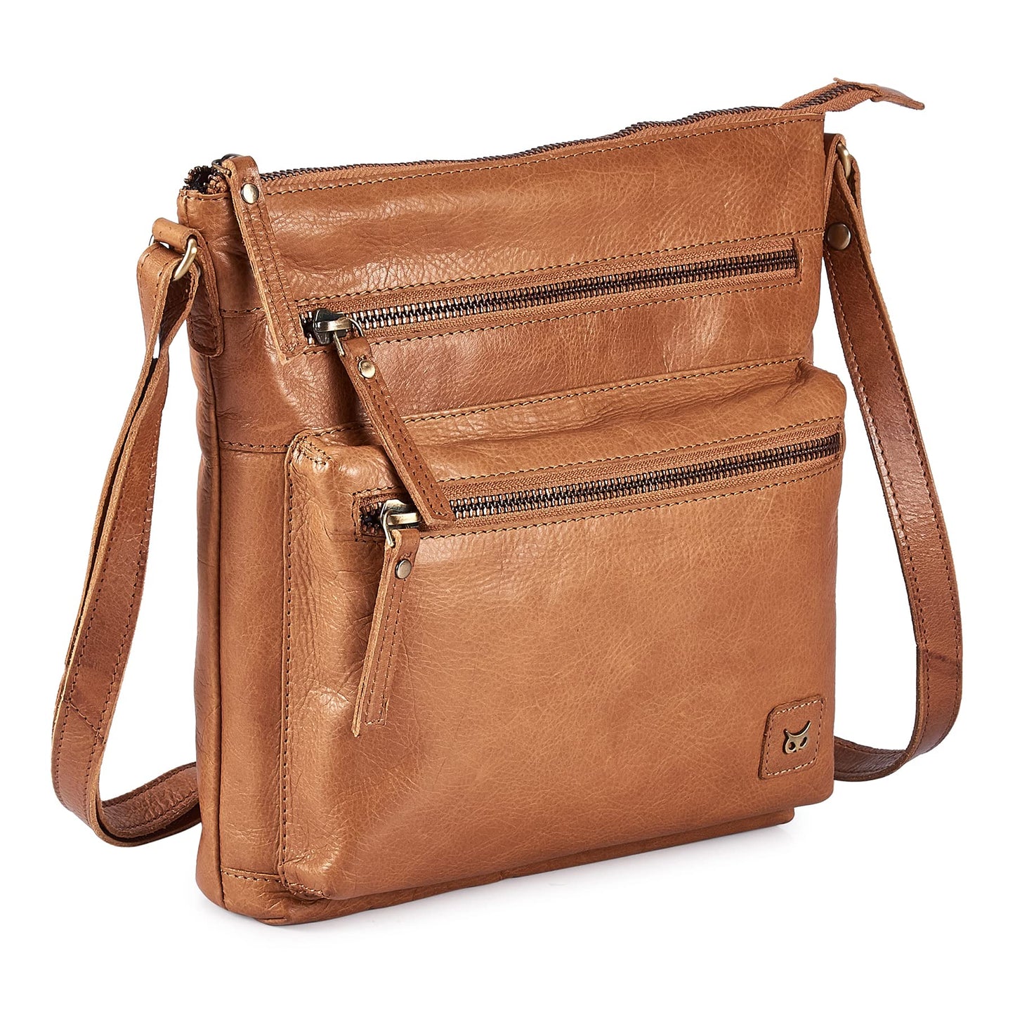 Wise Owl Accessories Small Crossbody Bags for Women Real Leather Purse & Handbags Crossover Over the Shoulder Pocketbook Handmade Gift (Cognac Multi-Wax)