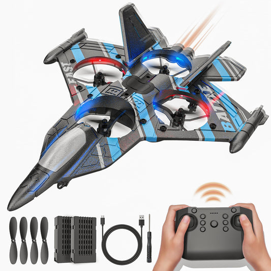 BEZGAR Drones for Kids | 2.4GHZ RC Plane | Remote Control Airplane, RC Helicopter, 360° Flip Fighter Jet Toy, Toys for ages 8-13 with Colorful LED Navigation Lights Blue