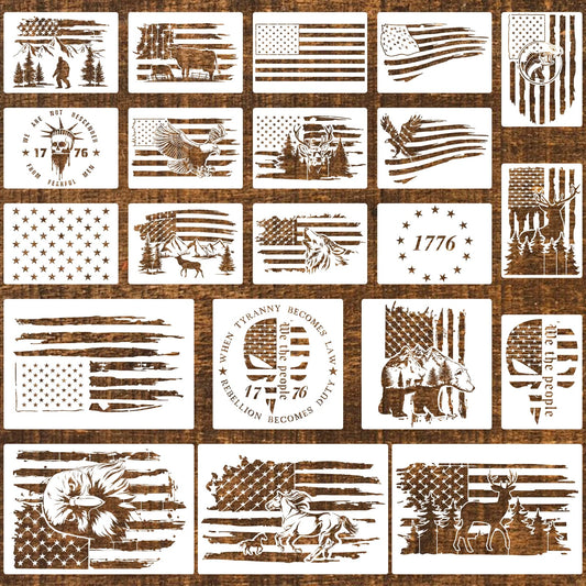 ZCPTZ 21 Pcs American Flag Stencils for Painting Reusable Templates Patriotic 50 Stars 1776 Flag We The People Crafts Stencil for Wood, Wall, Fabric, 4th of July Independence Memorial Day DIY Drawing