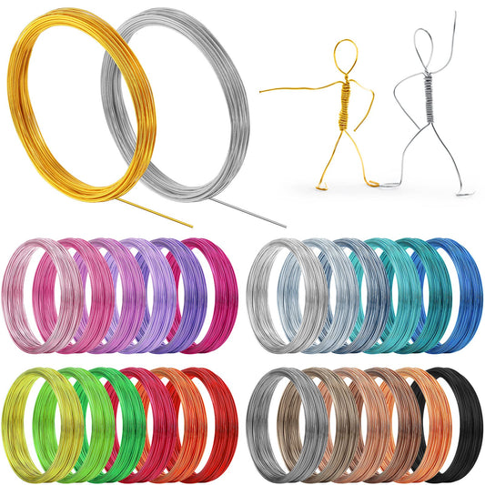 Ferraycle 25 Rolls Wires Colored Aluminum Crafts, 20 Gauge 0.8 mm Metal Artistic Floral Beading Wire for Jewelry DIY Craft Wreath Making (410 Feet,25 Colors)