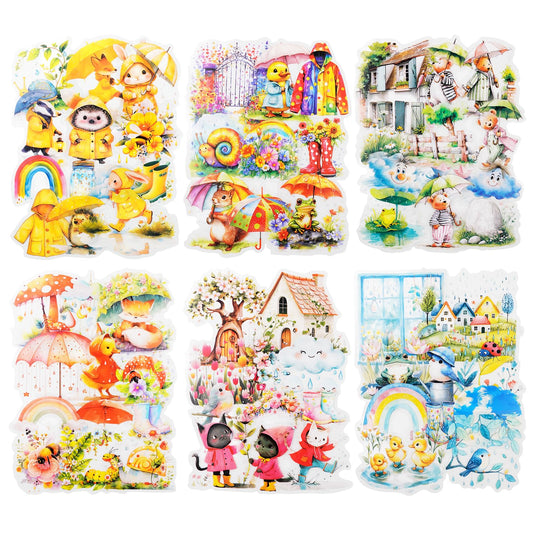 AuriicLeaf Rain Shelter Animals PET Stickers – 90PCS Whimsical Stickers with Watercolor Animal Designs for Scrapbook, Journal, DIY Crafts, Waterproof