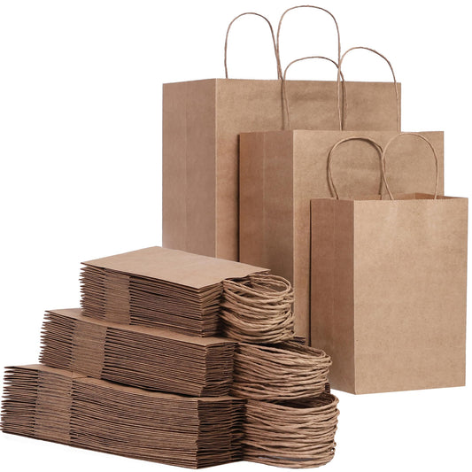FACEBAG 90-Pack Brown Kraft Paper Bags with Handles Bulk, Assorted Sizes Gift Bags，Grocery，Retail，Party，Birthday，Shopping，Business，Goody，CraftMerchandise Take Out Sacks