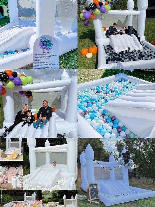 Inflatable White Bounce House for Kids with UL Blower-Portable, Large Ball Pool and Jump Space 3in1 Bouncy Castles A Spacious Joy-Room Bounce House for Kids 3-12 (Oxford material-13' L X 8' W X 8' H)