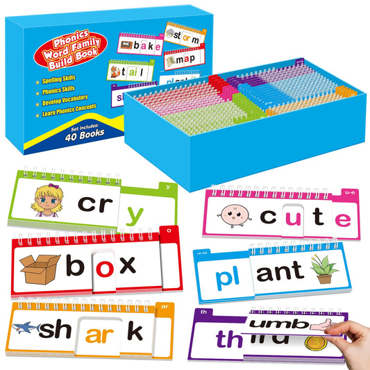 SkilLify Word Family Build Book, 40 Read and Rhyme Flip Books, Learn to Read Phonics Flash Cards, Sight Words Flash Cards Kindergarten Flip Books for Kids Homeschool Preschool Learning Activities