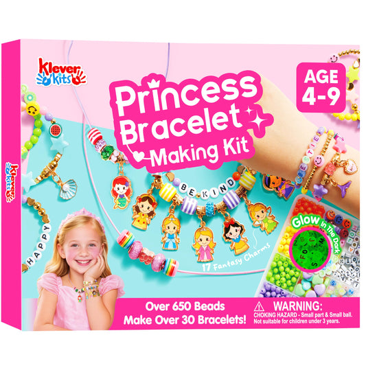 JOVA Klever Kits Princess Bracelet Making Kit, Jewelry Making Kit, Bracelets for Girls, Crafts for Kids, 4 Year Old Girl Birthday Gifts, Over 650 Beads, Make 30+ Designs