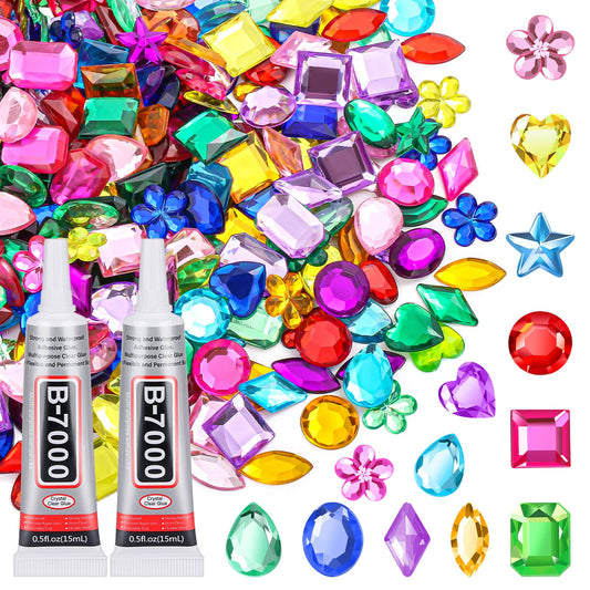 anezus 400Pcs Jewels for Bedazzling with 2 Pack B7000 Jewelry Glue, Flat Back Craft Gems Rhinestones for Clothing, Sequins Rhinestones Gemstones for Fabric, Craft, Decoration