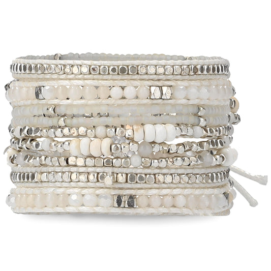 G2F DESIGN Bracelet for Women – Handmade Vegan Boho Natural Stone Layered Bracelet, Thailand Bohemian Stackable Beaded Wrap Bracelets (A13-Chantilly lace)