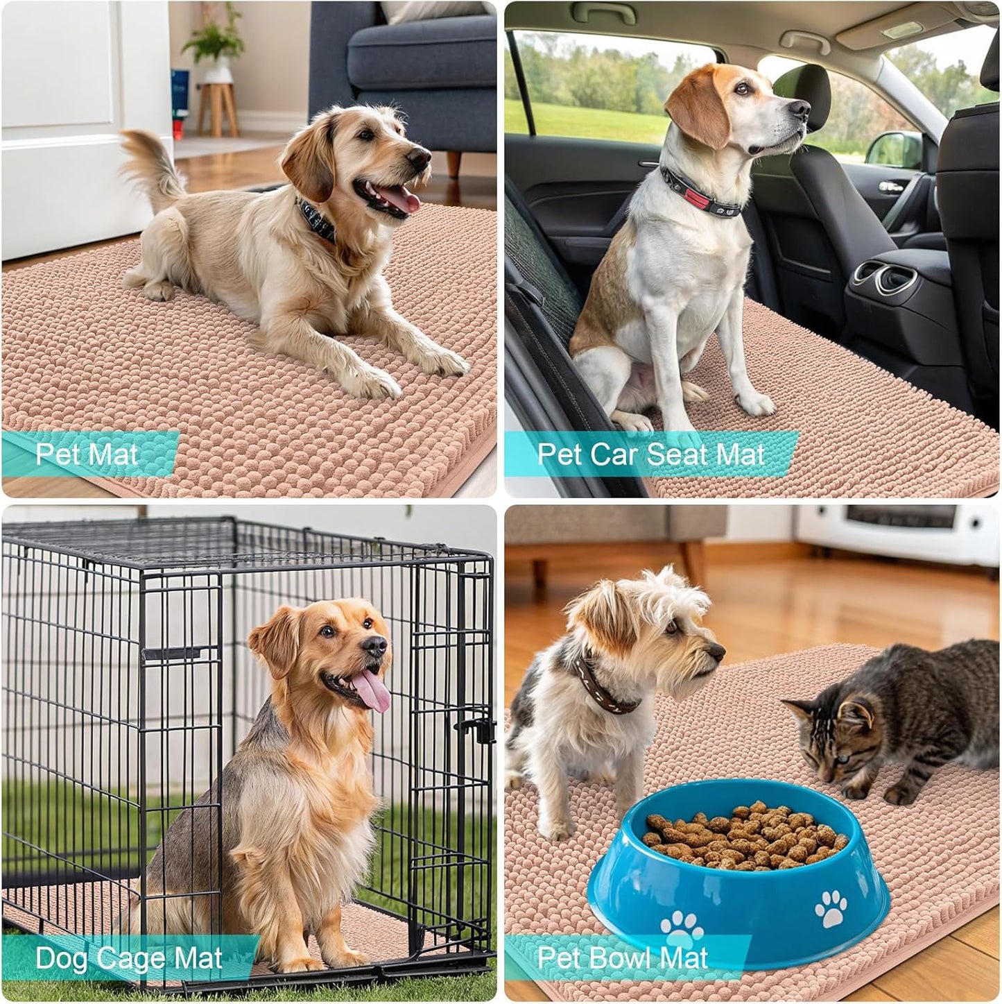 OLANLY Dog Door Mat - Absorbent Non-Slip Chenille for Muddy Paws | 40x24 Inches, Quick Dry, Peach