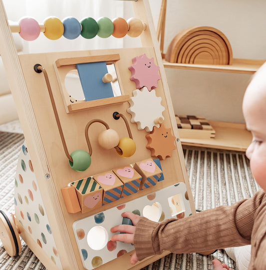 Tiny Land Wooden Baby Walker with Adjustable Speed, Montessori Activity Push Walker Toy for Toddlers, Baby Gift Parents Love for Boys & Girls(Morandi)