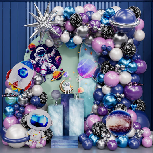 168PCS Space Themed Party Decorations Outer Galaxy Balloon Arch Kit with Blue Purple Silver Planets Stars for Galaxy Solar System Birthday Space Theme Christmas Party Decorations