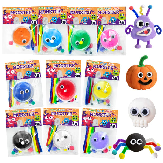 NAXYAN 16 Packs Halloween Party Favors DIY Halloween Monster Air Dry Clay Crafts Kits for Kids Halloween Treats Non Candy Toys Gifts Bulk for Classroom