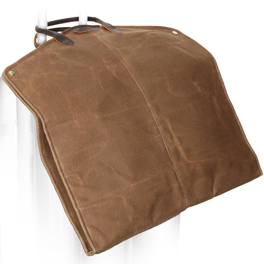 Polare 43” Waxed Canvas Full Grain Leather Trim Garment Bag for Travel, Large Carry on Business Suitcase Cover with YKK Zipper, Waterproof Hanging Suit Garment Cover with Handles,1 pack(Brown)