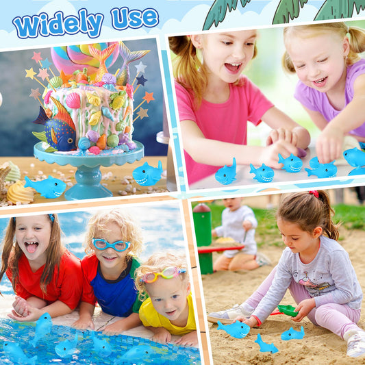 Mototo 120 Pieces Rubber Shark Toys Bulk, Cute Bath Squishy Toys Small Swimming Bathtub Pool Kids Play for Shark Week Themed Box Goodie Bags Treasure Hunt Carnival Cruise Birthday Party Favor, Blue