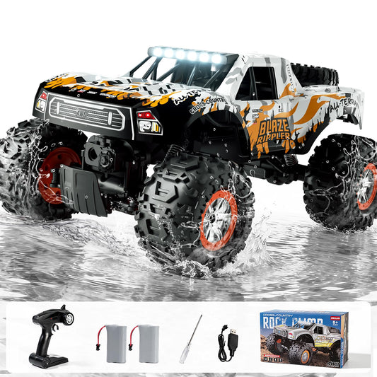 1:10 Amphibious Remote Control Car, 2.4 GHz Waterproof Monster Truck Toys RC Cars, 4WD All Terrain Off-Road Pickup RC Trucks , 2 Batteries 60Mins Play, Kids Toy Gift for Adults Kids Boys Girls