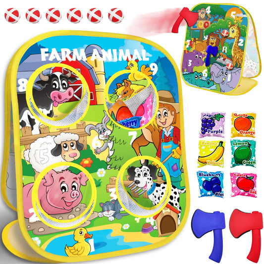 3-in-1 Farm Animal Bean Bag Toss Game for Boy Toddler Ages 3 4 5 Year Old, Cornhole Bags Set for 3-5 Preschool Kid, Outdoor Play Outside Toys in Backyard Lawn, Indoor Family Party Game, Birthday Gifts