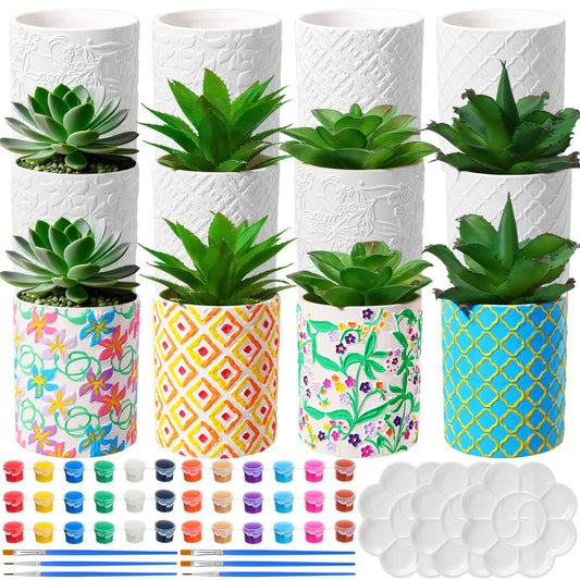 Zubebe 12 Pcs Paint Your Own Ceramic Pots Bulk Unfinished Succulent Pots Painting Kit with Drainage Hole Mini Paintable Plant Vase Ready to Paint Planter for Cactus DIY Craft