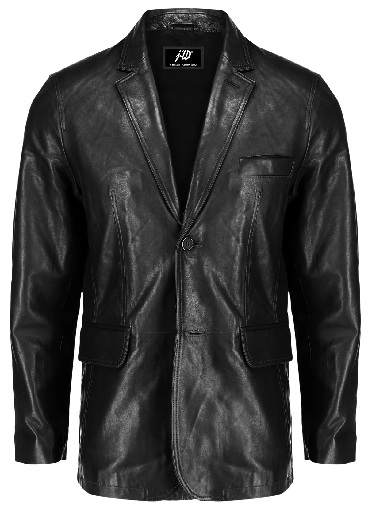 Jild Lambskin Leather Jacket Men Casual Coat – Notched Collar Classic Bond’s Style Ultimate Leather Blazer for Men (NC-Blk-M)