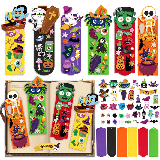 SpringFlower 24 Pack Halloween Crafts for Kids, Halloween Crafts for Party Favors Supply Classroom DIY Activities Classroom Rewards, DIY Bookmark for Trick or Treat Prizes Gifts