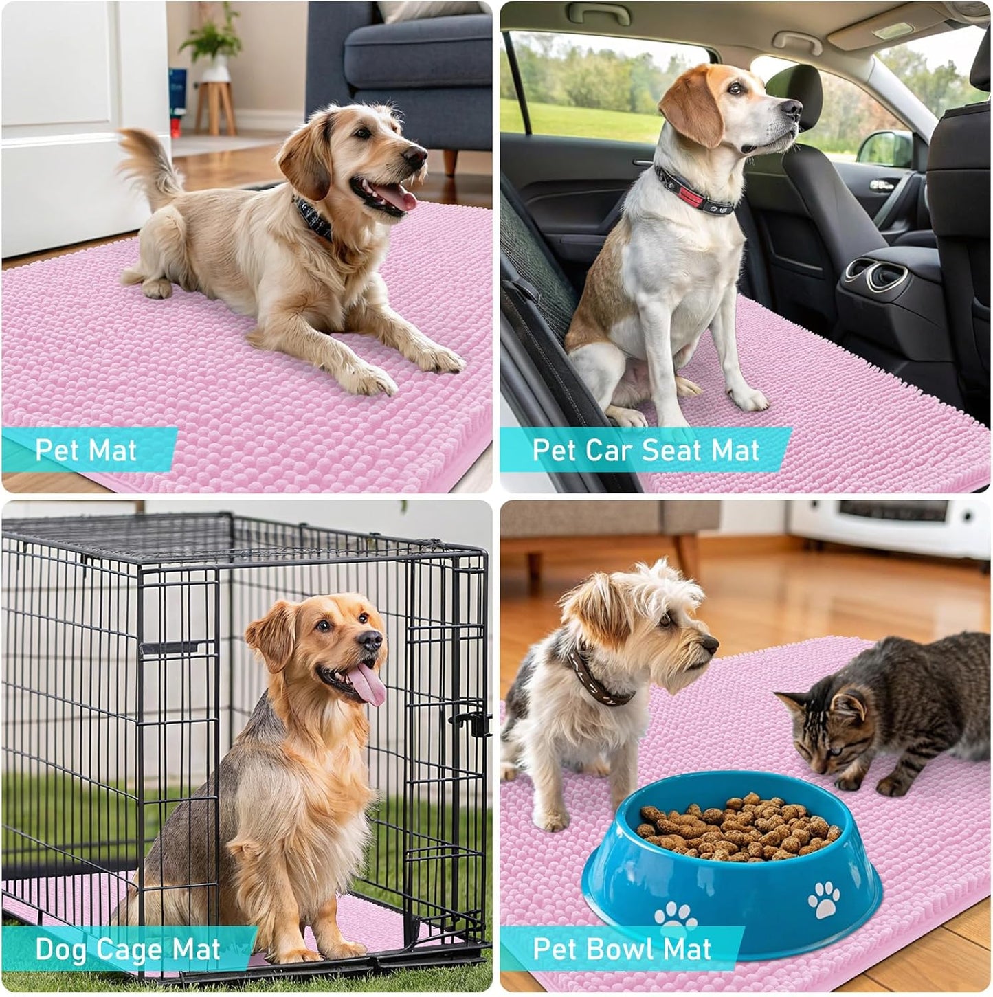 OLANLY Dog Door Mat - Absorbent Non-Slip Chenille Mat for Muddy Paws | 59x32 Inches, Quick Dry, Pink