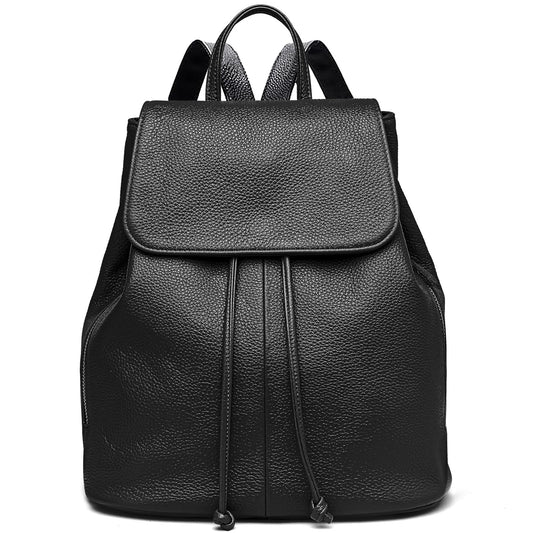 BOYATU Women’s Full-Grain Leather Backpack Purse, Minimal Structured Design, Work Commuter & City Travel, Compact Everyday Essentials, Fashion RFID Pocket Bag (Black)