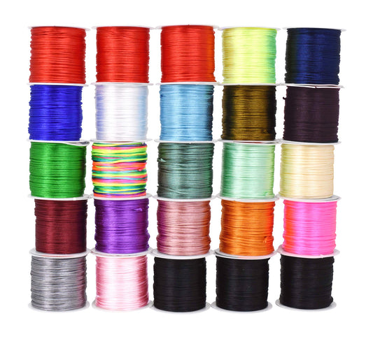 Mandala Crafts Nylon Satin Cord 1mm Rattail Cord Assorted Colors String - 22 Yards x 25 Rolls Nylon Chinese Knotting Cord Rat Tail Silk Cord for Bracelet Necklace Jewelry Making Macrame Trim