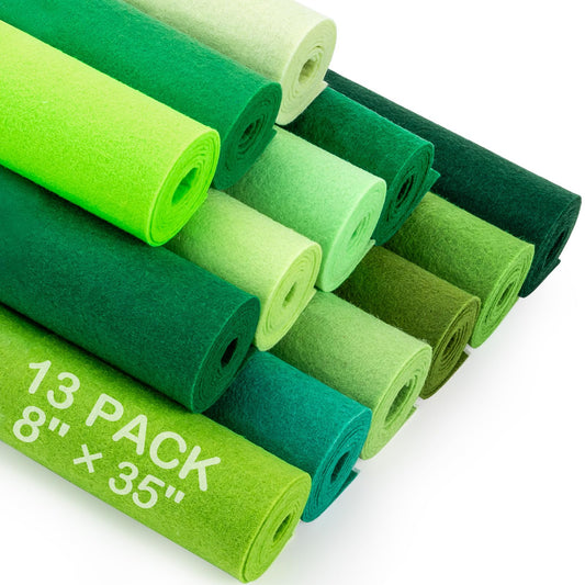 MITINU 13 Pcs 8"x35" Large Stiff Felt Fabric Sheets, 1.2mm Thick Nonwoven Felt for DIY Crafts, Patchwork, Sewing & Home Decoration Projects (Green Themed Colorful Series)