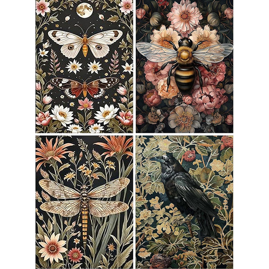 Square Diamond Painting Kits Square Drill Diamond Painting, Square Diamond Art, 4 Pack Dragonflies, Butterfly, Bees, Bird DIY Gem Art Kits for Adults and Crafts for Gifts and Home Wall Decor Gifts