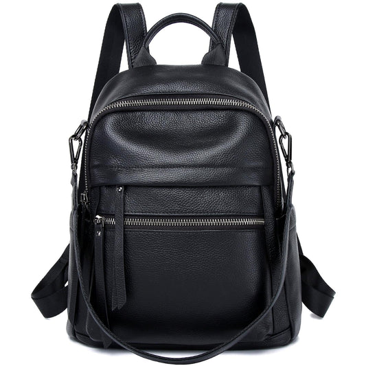 Wesccimo Genuine Leather Backpack Purse For Women Black Real Soft Leather Convertible Ladies Daypack Shoulder Bag