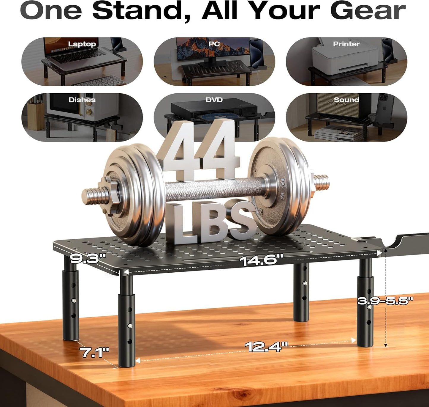 3 1 Pack Computer Monitor Stand Riser for Desk, Height Adjustable PC Laptop TV Desktop Monitor Stand Shelf, Metal